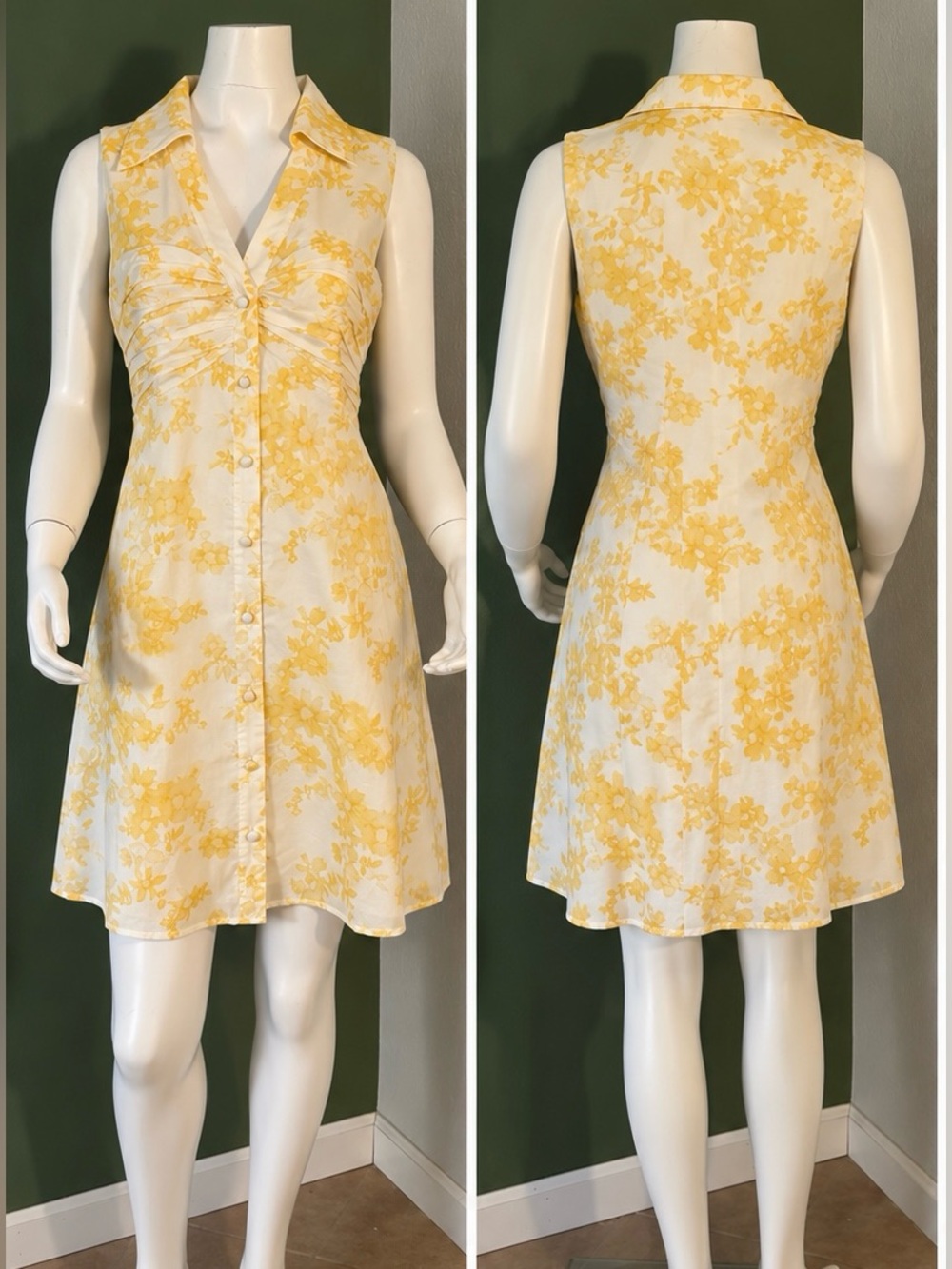 Hutch Yellow Floral Strapless-Look Button Front Dress
